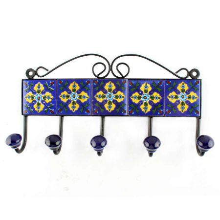 Navy Blue And Yellow Flower Ceramic Tiles Hook 
